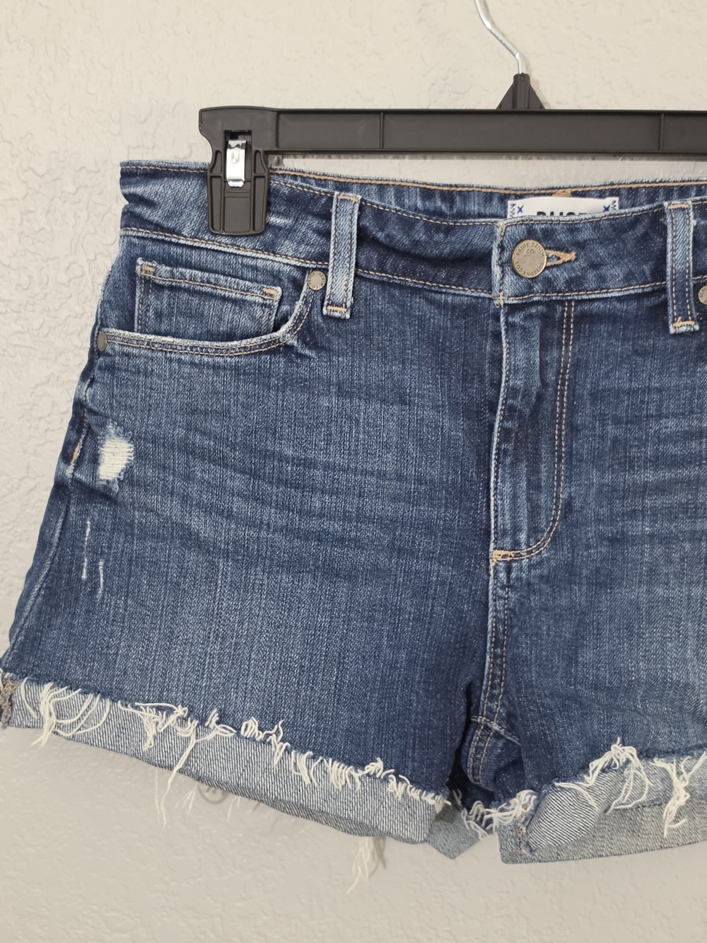 PAIGE Jimmy Jimmy Short Dark Wash Distressed Denim Cutoff Shorts Womens 27 - Picture 2 of 9